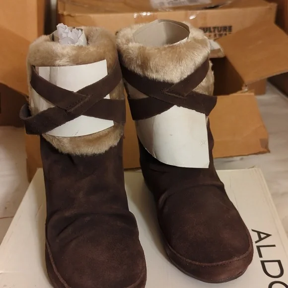 Aldo Shoes Aldo Liebrecht Brown Hidden Wedge Booties Fur Lined